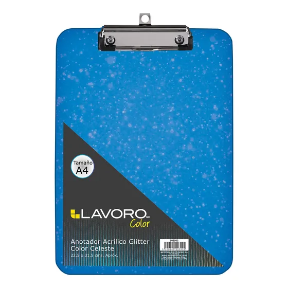 Anotador Acrílico A4 Con Glitter Azul Lavoro