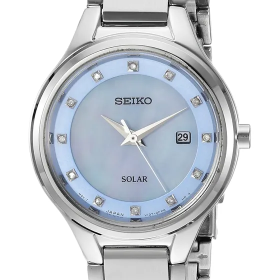 Reloj Seiko Mujer Solar Sut351 Plateado Plata Celeste