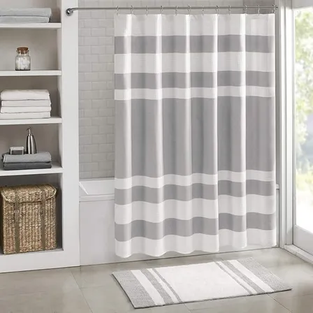 Cortina De Baño Diseño Impermeable Tela Baño 12 Ganchos Aura Zeus Color Gris 180 x 180 cm