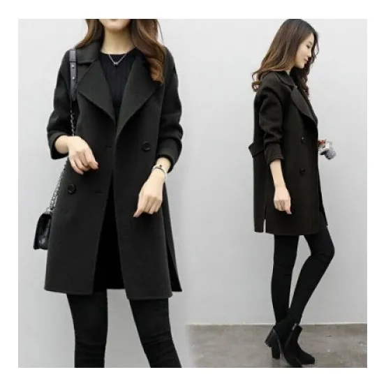 Abrigo De Tweed Con Solapa En Liso Para Mujer