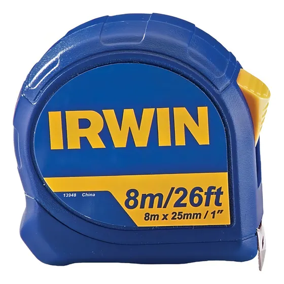 Trena Métrica Irwin 8mx25mm, Botão de Trava, Fita de Aço, Profissional Standard