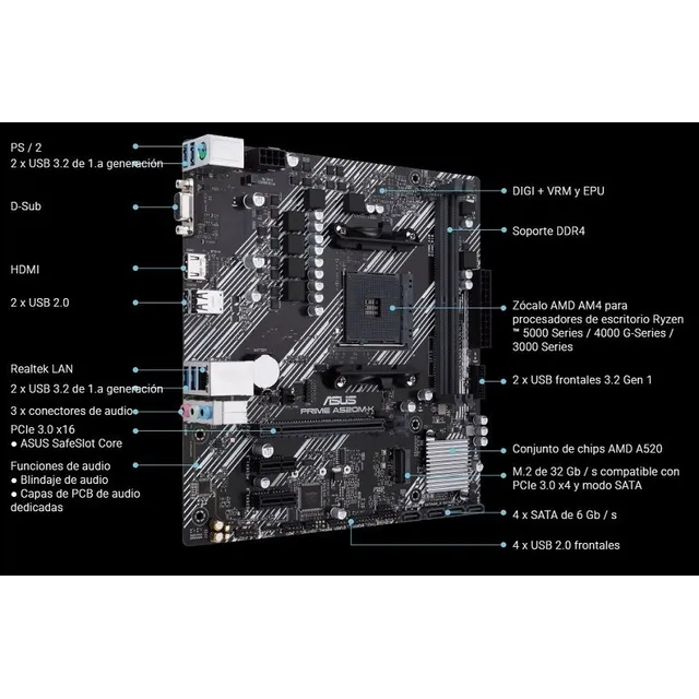 Mb Am Asus Prime A520m-k Atx 2ddr4 4600mhz 64gb