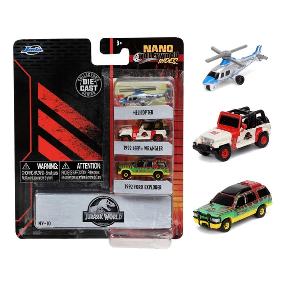 Parque Jurásico Jada Toys  Pack 3 Vehículos Nano Hollywood Multicolor