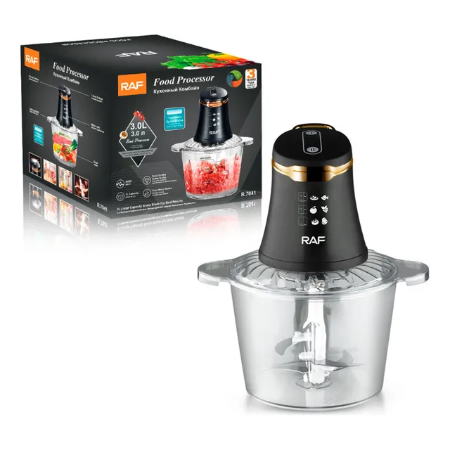 Procesadora picadora de alimentos mixer RAF cuatro cuchillas bowl de 3l y 2 velocidades color negro 800w 220v R.7041