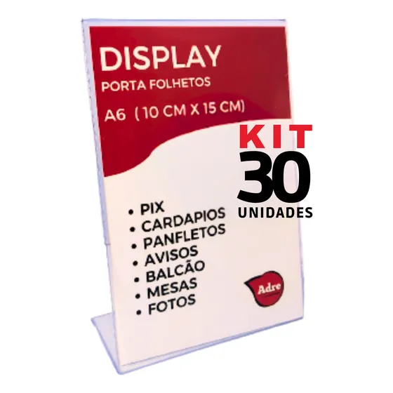 30 Displays A6 L Expositor 10x15 Acrílico (ps) Pix Aviso