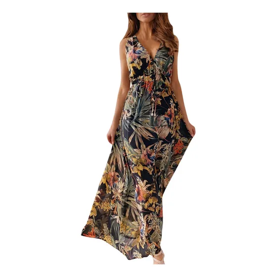 Vestido A Media Pierna Con Espalda Abierta Y Estampado Sin M