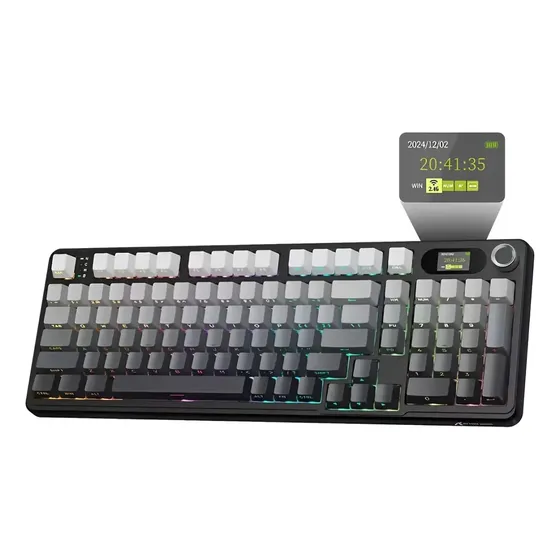 Teclado Mecânico Gamer Attack Shark Sem Fio Tri Mode 2.4g Bluetooth Com Tela Switch Blueberry Recarregável X98pro Preto E Cinza