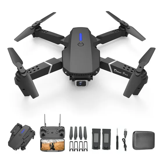 E88 Drone Com Hd Camera Mini 2 Bateria 2.4 Ghz Profissional Cor Preto