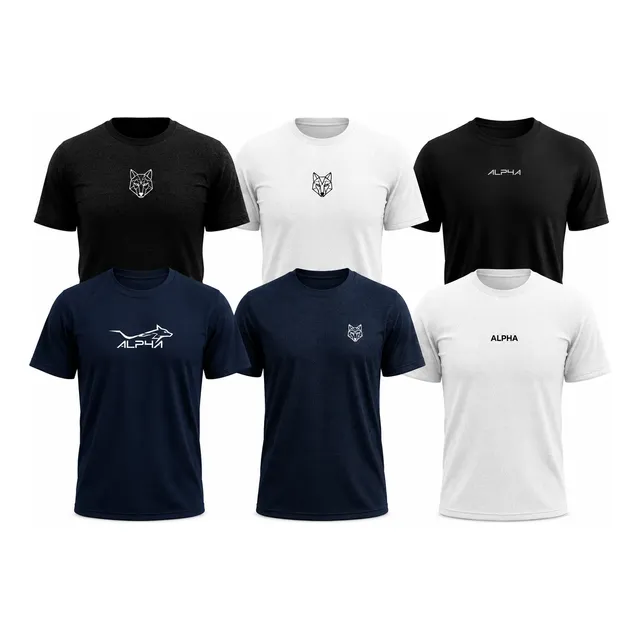 Kit 6 Camisetas Lobo Alpha Poliéster Masculina Preto Lobo Alpha M Colméia