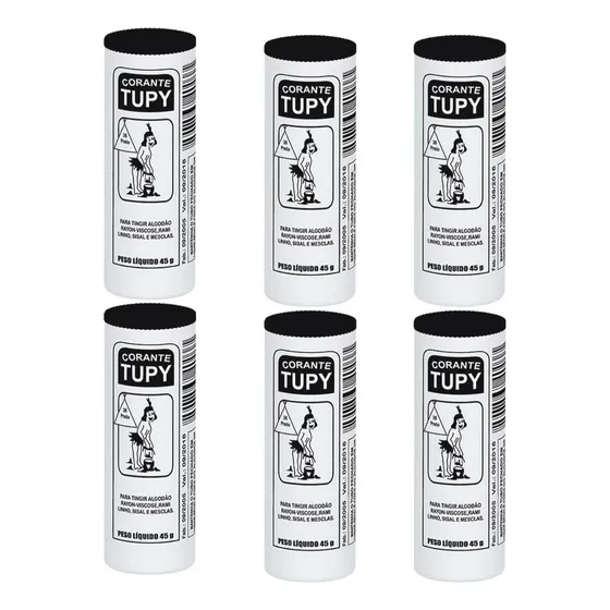 Kit 6 Corante Tupy Tinta Tintura Tingir Roupa Tecido Preto