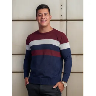 Suéter Listrado Manga Longa Gola Redonda Masculino Tricot Suéter Listrado Manga Longa Gola Redonda Masculino Tricot