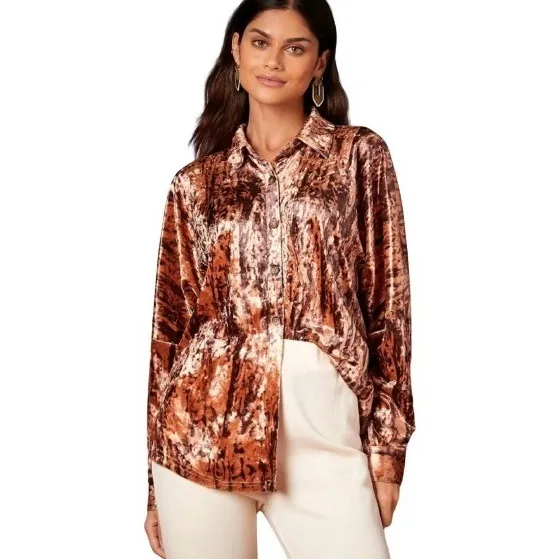 Camisa Terciopelo Marrón Estampada