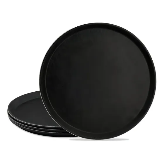 Bandeja Redonda Antideslizante De Garzón Restaurante 45cm Color Negro