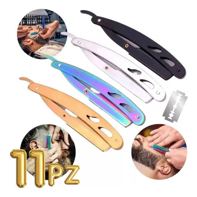 Porta Navaja Metal Barbero Afeitar Barba 10 Navajas Full