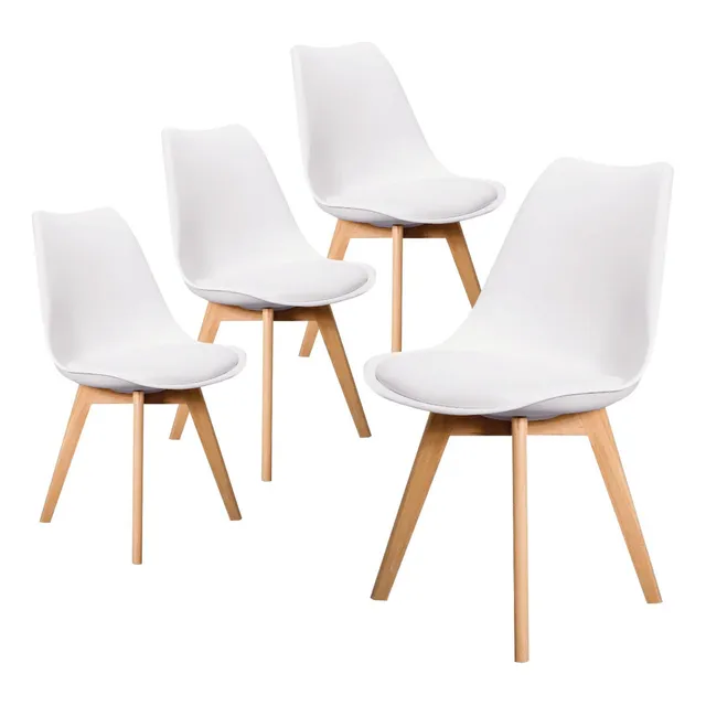 Set/kit 4 Silla Tulip Hood Acojinada Moderna Minimalista Estructura De La Silla Marrón Claro Asiento Blanco Diseño De La Tela N/a
