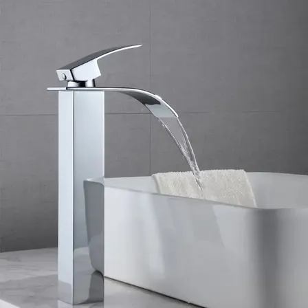 Torneira Misturador Monocomando Banheiro Cuba Alta Cascata Inox Bancada Metal Acabamento Brilhante Cor Cromado Winda Prateado