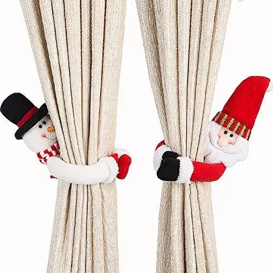 2 Cortineros Navidad Hebilla Papa Noel Muñeco De Nieve