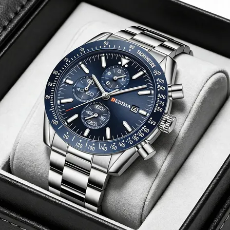 Relógio Masculino Original Aço Quartzo Luminoso D' Água Data Azul