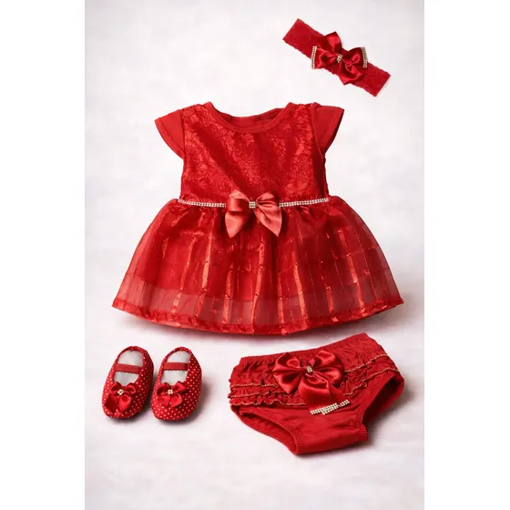 Kit Vestido + 3 Peças Roupa Bebe Recém Nascido Completo