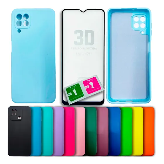 Kit Película 3d + Capa Silicone Veludo P/ Galaxy A12 M12