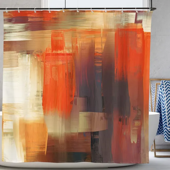 Fjogymlea Cortina Ducha Naranja Para Baño Pintura Abstracta