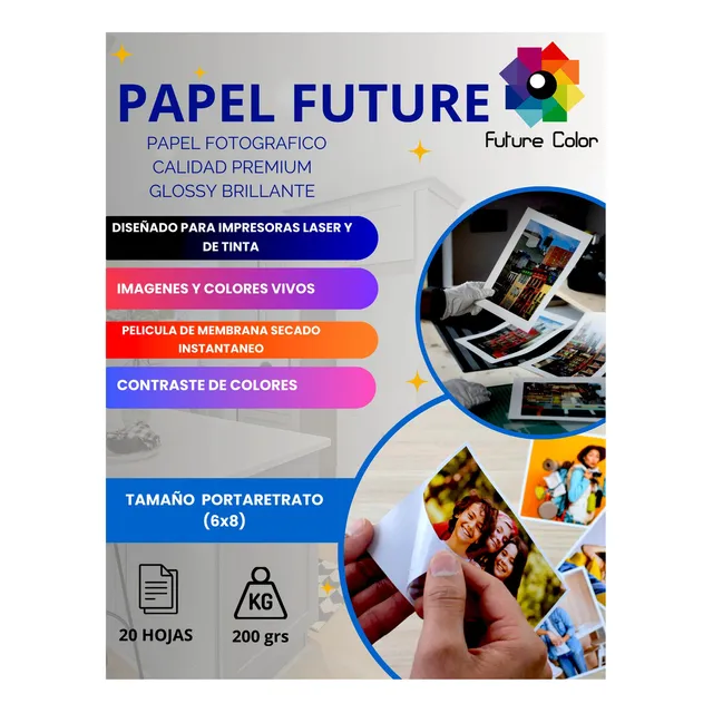 Future Color Papel Fotográfico Glossy 6x8 200g 40 Hojas Color Blanco