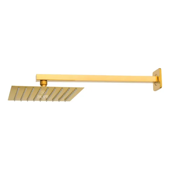 Ducha Chuveiro 2020 Para Banheiro Ou Area Externa Quadrado Inox 20x20 Braço De 40 Cm Dourado Brilhante Hope Metais