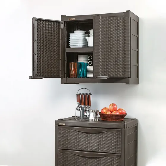 Armario Gabinete Doble Rimax - Apariencia Rattan Color Wengue