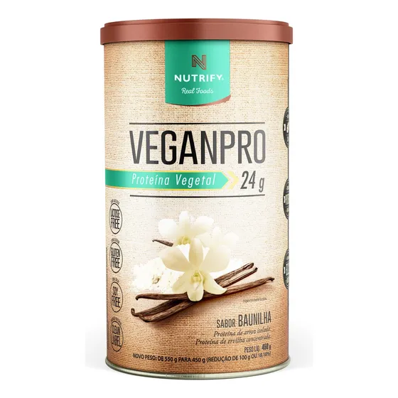 Nutrify VeganPro Pó 450g - Proteína Vegetal - Sem Glúten e Lactose - Baunilha