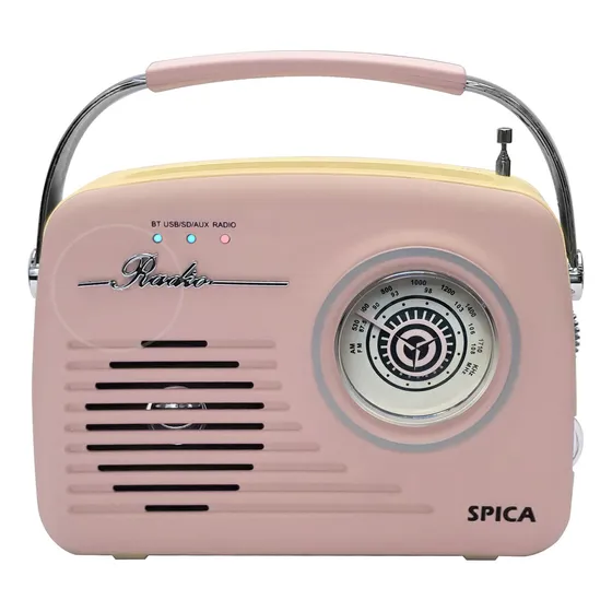 Radio Vintage Parlante Bluetooth Spica Sp-120 Portatil Am/fm Color Rosa
