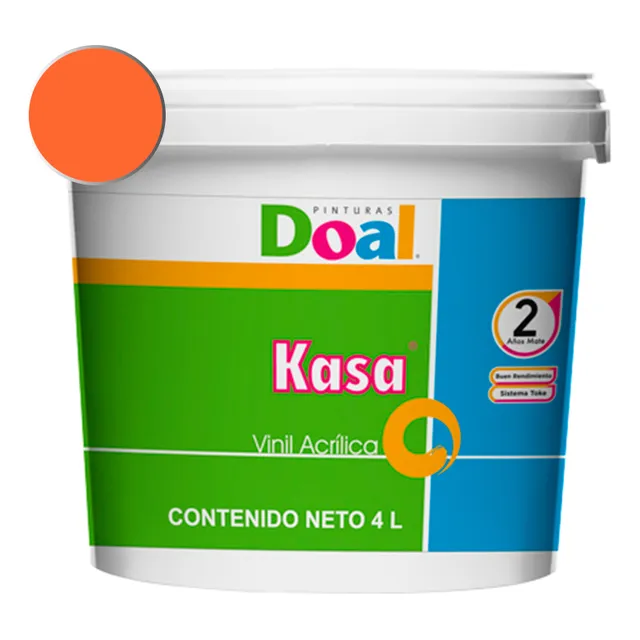 Galon Pintura Vinil-acrilica Doal Kasa 4 Litros Lavable Interiores Y Exteriores 2 Años Mandarina