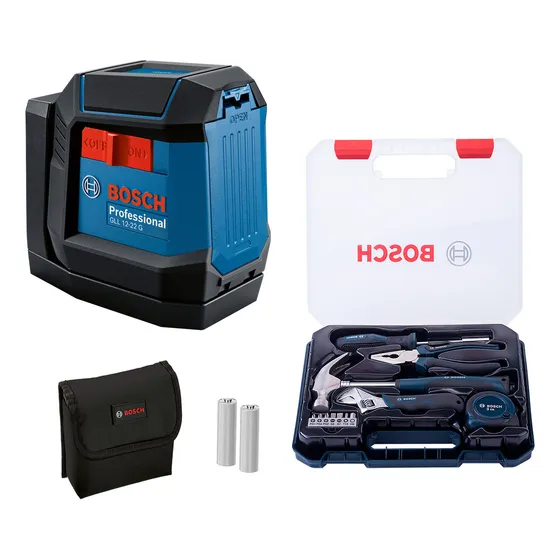 Nivel GLL 12 22 Verde + Caja de 6 Herramientas manuales + 7 accesorios