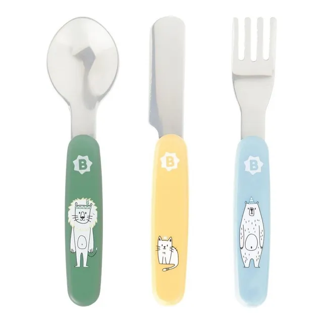 Set De Cuchara, Tenedor Cuchillo Acero Inox Metal Bebes 12m+