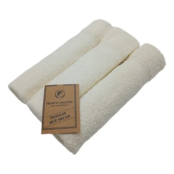 Set X3 Toallas De Visita Franco Valente 100% Algodón 450 Gr Color Crudo Lisa