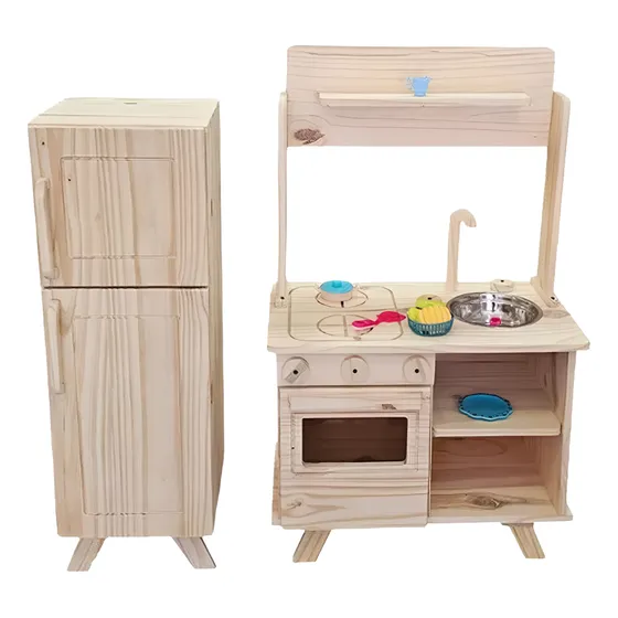 Cocinita De Madera Infantil Con Bacha Acero + Heladerita