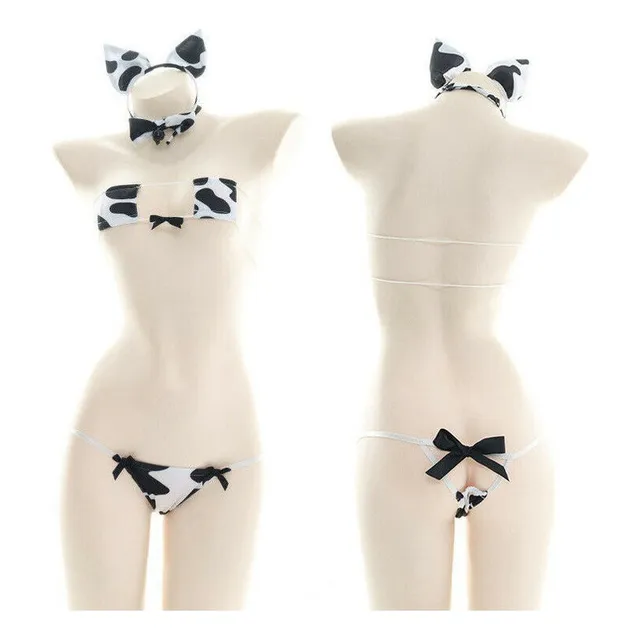 Az. Conjunto De Mini Sujetador Con Estampado De Vaca Kawaii