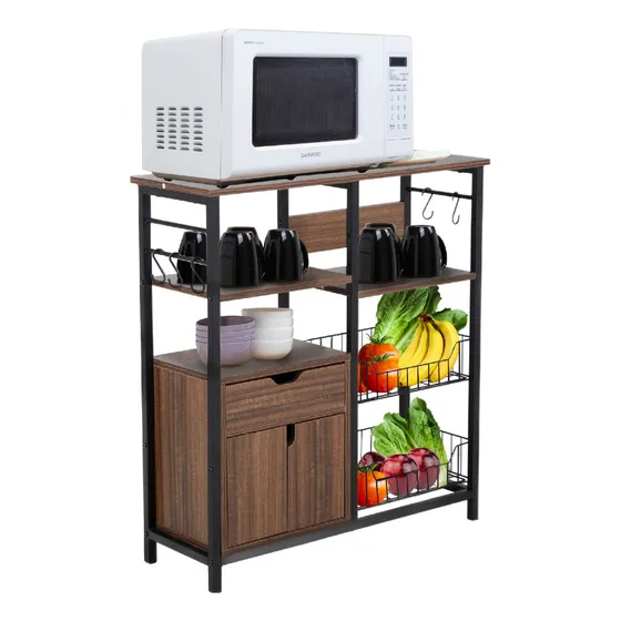 Rack Mueble Multiusos Cajon Repisas Microondas Cocina Hogar Color Marrón