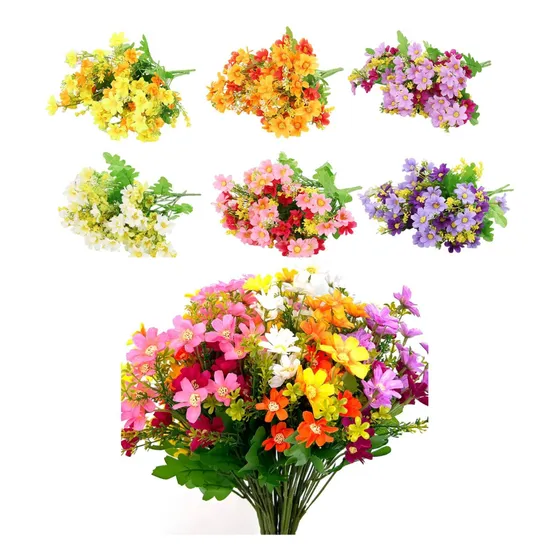 Kit Com 6 Buquês De Mini Margarida Artificial Com 7 Galhos