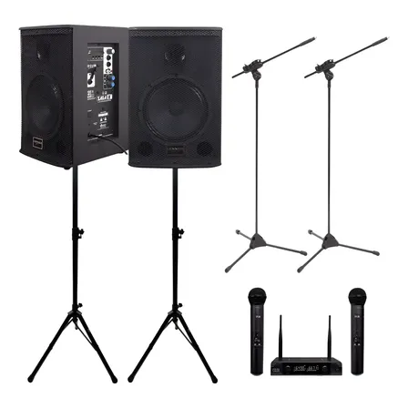 Kit Saga 8 Ativa Passiva Bt Microfone Sem Fio Pedestal Tripé Preto 127/220v