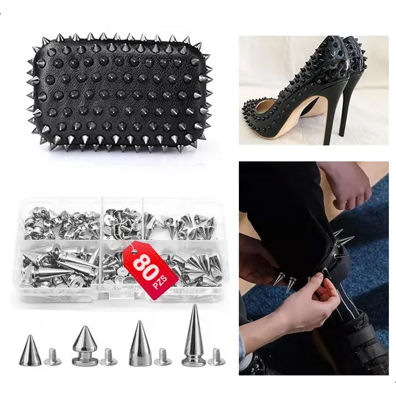 1 Kit De Estoperoles Metálico Rocker Punk Aplicación 80 Pzs
