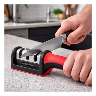 Afiador Amolador De Facas E Tesouras 3 In 1 Profissional Ver Vermelho