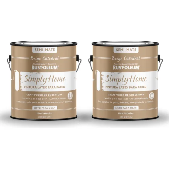 Promo Interpint Latex Lavable Simply Home Rust Oleum X 8lts. Acabado Semi-mate Color Beige Catedral