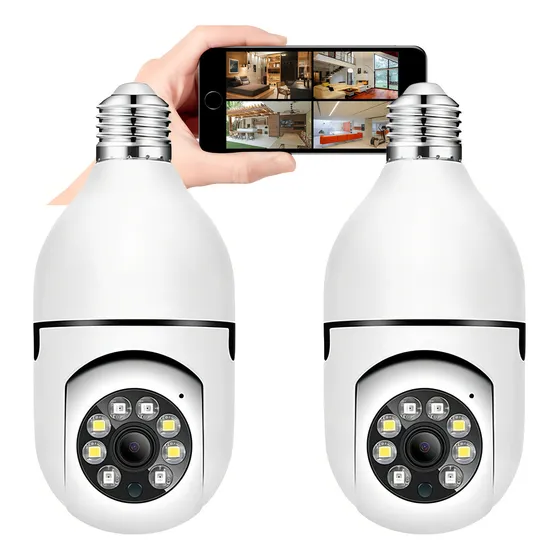 Kit 2 Câmeras Lâmpada Segurança Ip Wifi 360 Hd Infravermelho Cor Branco