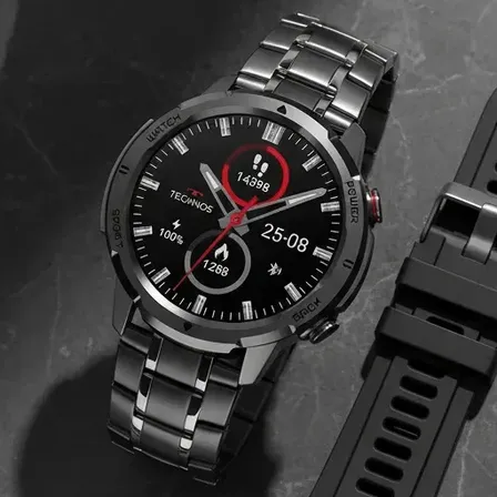 Smartwatch Technos Connect Sports Call Masculino com Pulseiras de Aço e Silicone e Resistência à Água 5 ATM
