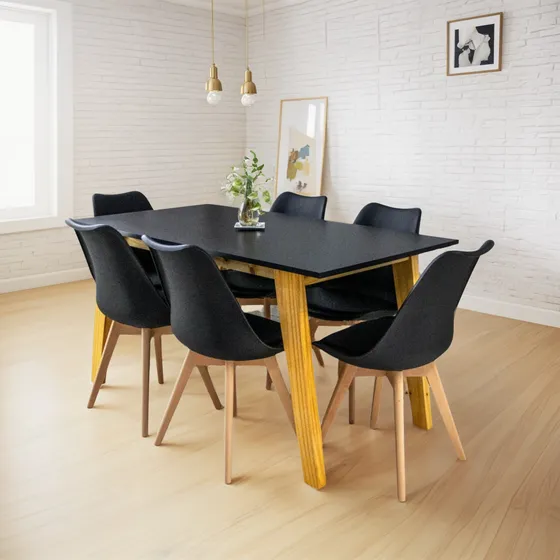 Juego Comedor Nórdico Mesa Escandinava 140 + 6 Sillas Tulip