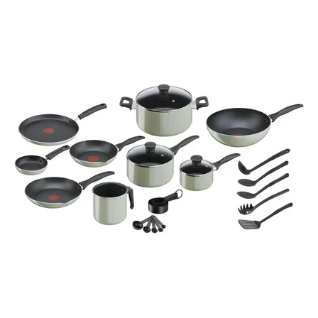 Batería De Cocina De 26 Piezas Super Cook Lichen Tefal Verde Grisaceo