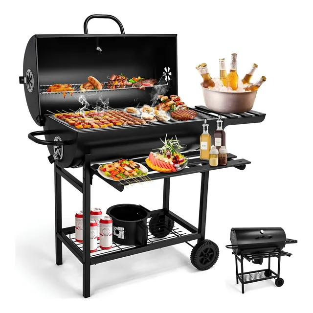Asador De Carbón Portátil En Barril, Premium De Acero Inox