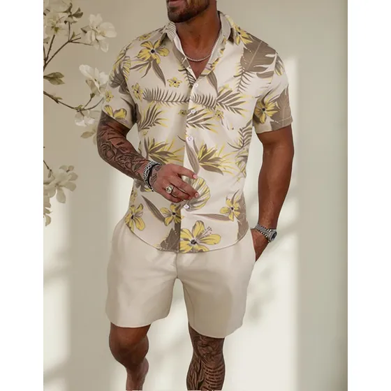 Conjunto De Camisa De Manga Corta Estampada Para Hombre
