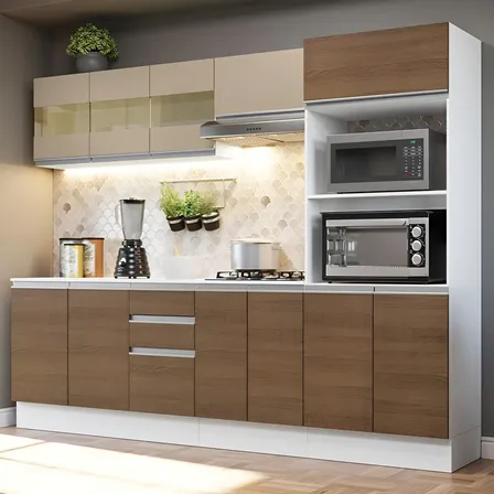 Armário De Cozinha Completa Modulada Com Balcão Para Cooktop 100% Mdf 250cm Smart Madesa Cor Rustic/branco/crema Grsm250002a9