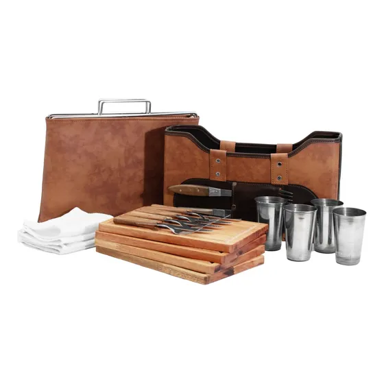 Set Asado Picnic Con Parrilla 4 Personas Bolso Ecocuero